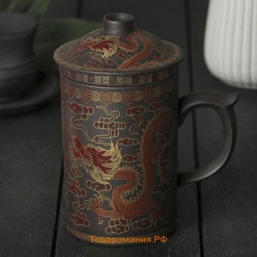 Кружка керамическая с крышкой и ситом «Золотой дракон», 350 мл