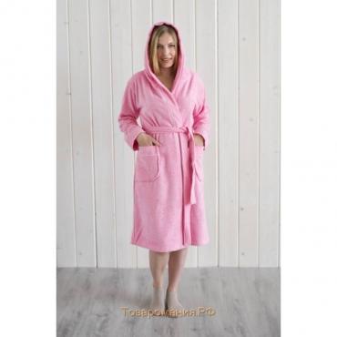 Халат женский с капюшоном, размер 50, розовый, махра