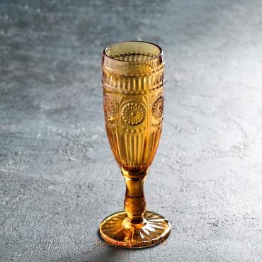 Бокал из стекла для шампанского Magistro «Ларго», 180 мл, 7×19,7 см, цвет янтарный