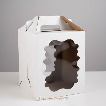 Коробка под торт, белая, с окном, 18 х 18 х 22 см