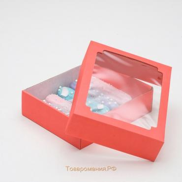 Коробка сборная без печати крышка-дно красная с окном 18 х 15 х 5 см