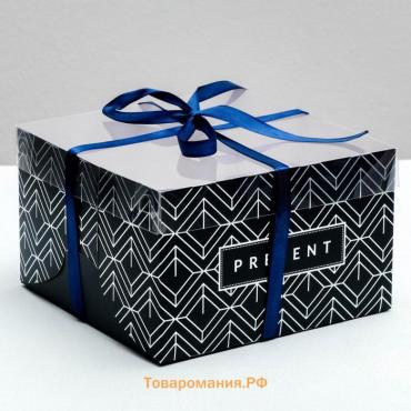 Коробка для капкейков, кондитерская упаковка, 4 ячейки, Present, 16 х 16 х 10 см