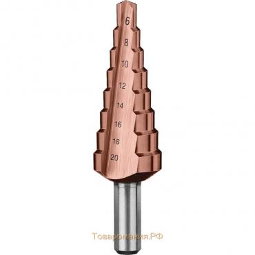 Сверло ступенчатое "ЗУБР" 29672-6-20-8_z01, d 6-20 мм, 8 ступеней, трехгранный хвостовик