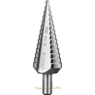 Сверло ступенчатое "ЗУБР" 29670-4-30-14_z01, 4-30 мм, 14 ступеней, трехгранный хвостовик