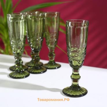 Набор бокалов из стекла для шампанского Magistro «Ла-Манш», 160 мл, 7×20 см, 6 шт, цвет зелёный