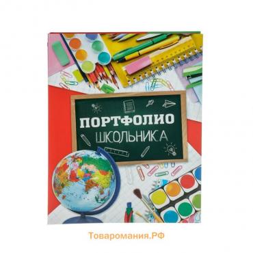 Папка школьная на кольцах «Портфолио школьника», 10 листов-разделителей, 24,5 х 32 см.