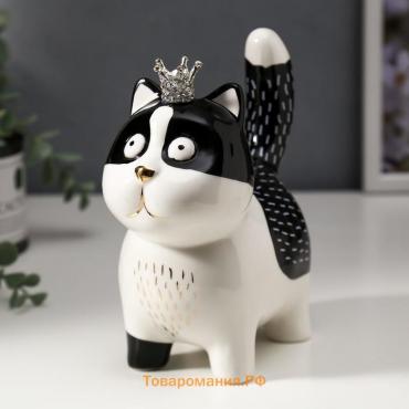 Сувенир керамика "Котик в короне" бело-чёрный с золотом 16,3х7,5х15 см