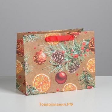 Пакет крафтовый горизонтальный «Новогодние шарики», MS 23 х 18 х 10 см, Новый год