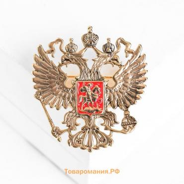 Брошь «Герб Российской Федерации», цвет красный в золоте