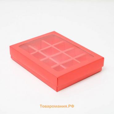 Коробка для конфет, 12 шт, алая, 19 х 15 х 3,5 см