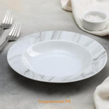 Тарелка керамическая глубокая «Мрамор», 300 мл, d=21 см, цвет белый и серый