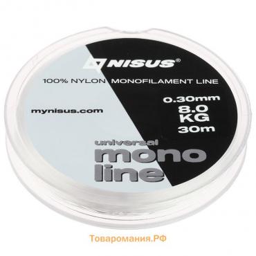 Леска NISUS MONOLINE Universal, диаметр 0.30 мм, тест 8 кг, 30 м, прозрачная