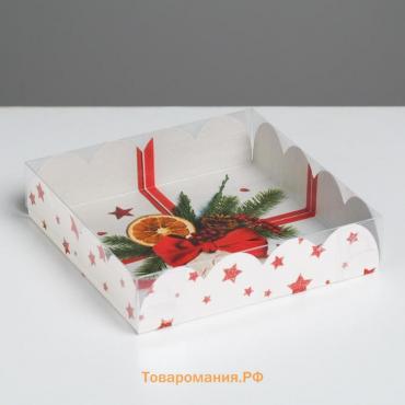 Коробка для кондитерских изделий с PVC крышкой «С Новым годом!», 13 х 13 х 3 см, Новый год