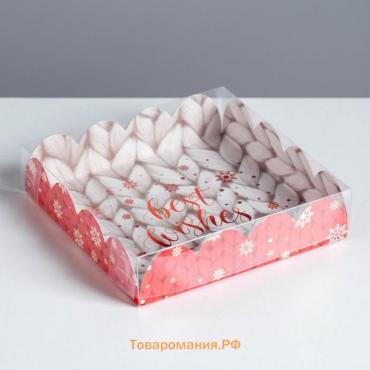 Коробка для кондитерских изделий с PVC крышкой «Best wishes», 13 х 13 х 3 см, Новый год