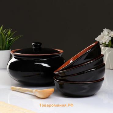 Набор посуды "Вятская керамика" 2,5л + 4х0,5л + ложка, черный