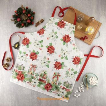 Фартук "" Christmas red flowers 60х70см, 100% хл, саржа 190 гр/м2