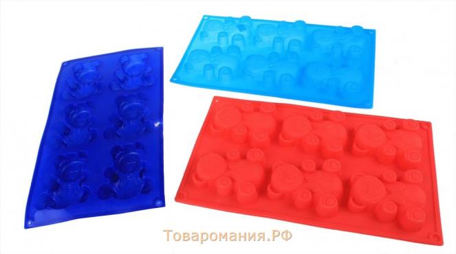 Форма для выпечки «Животные. Мишка», силикон, 28,5×17 см, 6 ячеек (8,5×7 см), цвет оранжевый
