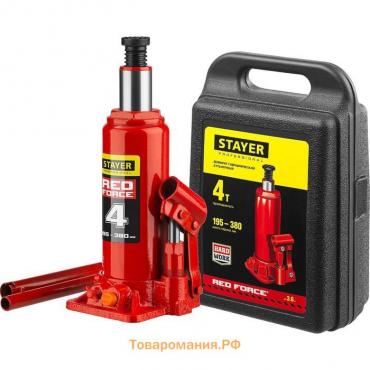 Домкрат бутылочный гидравлический STAYER RED FORCE 43160-4-K_z01, 194-372 мм, 4 т, в кейсе