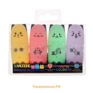 Набор маркеров текстовыделителей 4 цвета Pastel , 5,0 мм, deVENTE Kitty (пастельные цвета), мини-корпус с АНТИБАКТЕРИАЛЬНЫМ покрытием, в пластиковой упаковке
