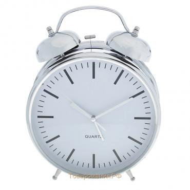Часы - будильник настольные "Классика", с подвесом, дискретный ход, d-20 см, 32 х 23 см, 2АА