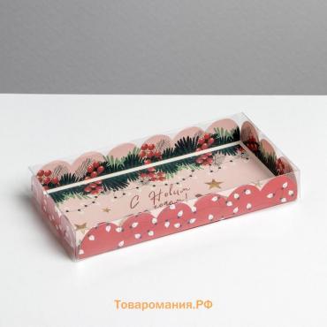 Коробка для кондитерских изделий с PVC крышкой «Гирлянды», 10.5 х 21 х 3 см, Новый год