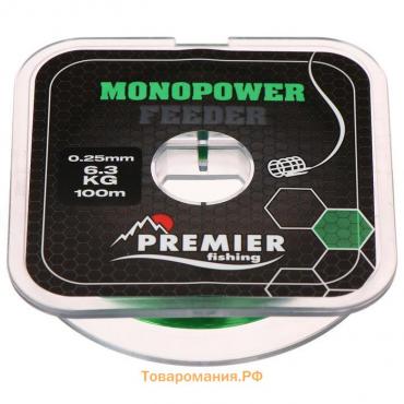 Леска Preмier fishing MONOPOWER Feeder, диаметр 0.25 мм, тест 6.3 кг, 100 м, зелёная