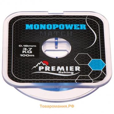 Леска Preмier fishing MONOPOWER мatch, диаметр 0.18 мм, тест 3.7 кг, 100 м, голубая