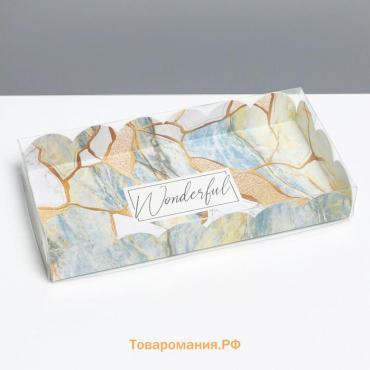 Коробка для печенья, кондитерская упаковка с PVC крышкой, голография, «Камень», 10.5 х 21 х 3 см