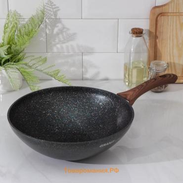 Сковорода WOK Granit ultra blue, d=28 см, h=9,5 см, пластиковая ручка, антипригарное покрытие, цвет чёрный