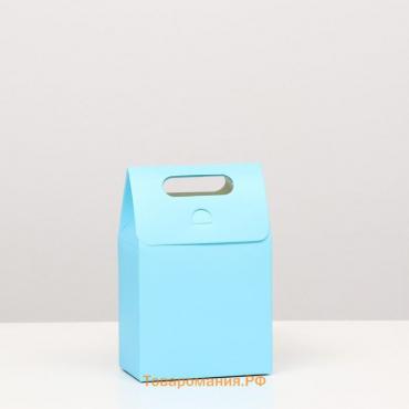 Коробка-пакет с ручкой, голубая, 15 х 10 х 6 см