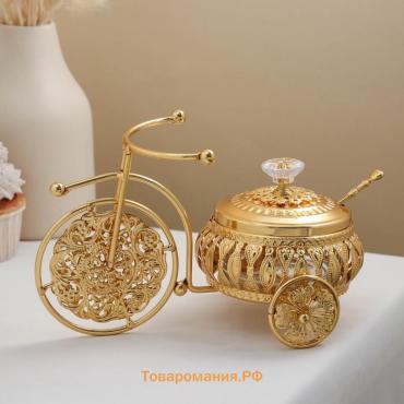Сахарница «Велосипед», 220 мл, 22×13×13 см, с ложкой, цвет золотой