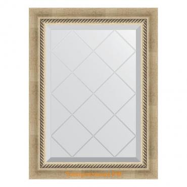 Зеркало с гравировкой в багетной раме, состаренное серебро с плетением 70 мм, 53x71 см