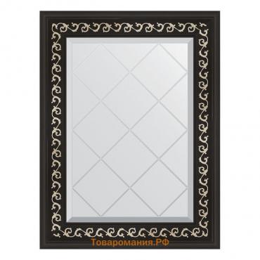Зеркало с гравировкой в багетной раме, черный ардеко 81 мм, 55x72 см