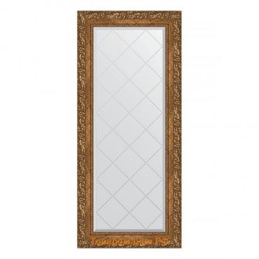 Зеркало с гравировкой в багетной раме, виньетка бронзовая 85 мм, 55x125 см