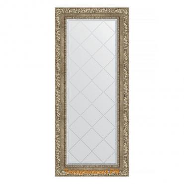 Зеркало с гравировкой в багетной раме, виньетка античное серебро 85 мм, 55x125 см