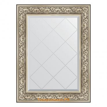 Зеркало с гравировкой в багетной раме, барокко серебро 106 мм, 70x92 см