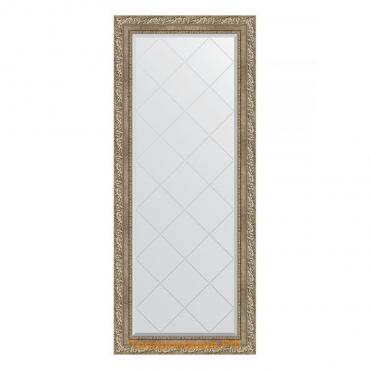 Зеркало с гравировкой в багетной раме, виньетка античное серебро 85 мм, 65x155 см