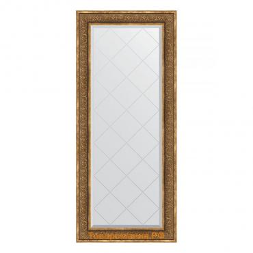 Зеркало с гравировкой в багетной раме, вензель бронзовый 101 мм, 69x159 см