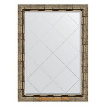 Зеркало с гравировкой в багетной раме, серебряный бамбук 73 мм, 73x101 см