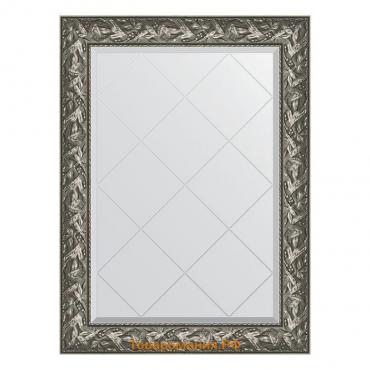 Зеркало с гравировкой в багетной раме, византия серебро 99 мм, 79x106 см