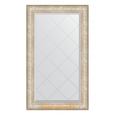 Зеркало с гравировкой в багетной раме, виньетка серебро 109 мм, 80x135 см
