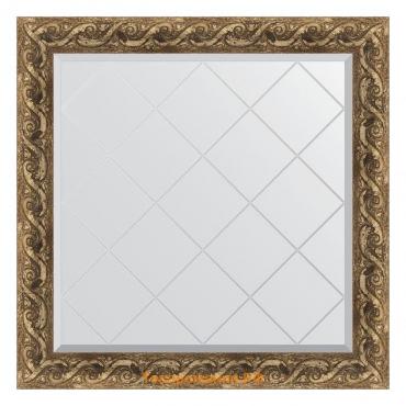 Зеркало с гравировкой в багетной раме, фреска 84 мм, 86x86 см