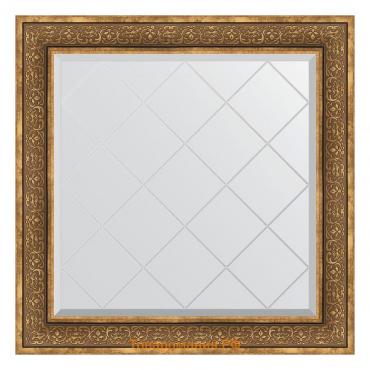 Зеркало с гравировкой в багетной раме, вензель бронзовый 101 мм, 89x89 см