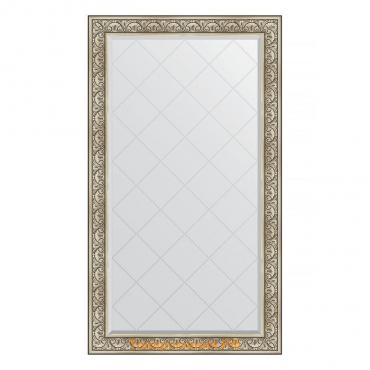 Зеркало с гравировкой в багетной раме, барокко серебро 106 мм, 100x175 см