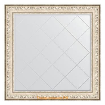 Зеркало с гравировкой в багетной раме, виньетка серебро 109 мм, 110x110 см