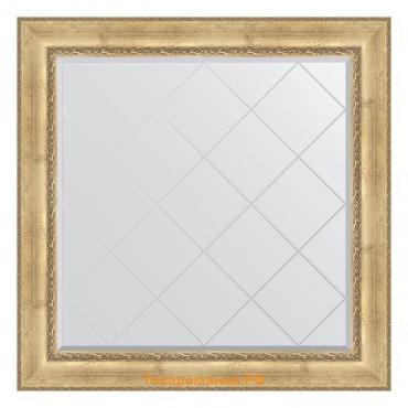 Зеркало с гравировкой в багетной раме, состаренное серебро с орнаментом 120 мм, 112x112 см