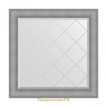 Зеркало с гравировкой в багетной раме, серебряная кольчуга 88 мм, 87x87 см