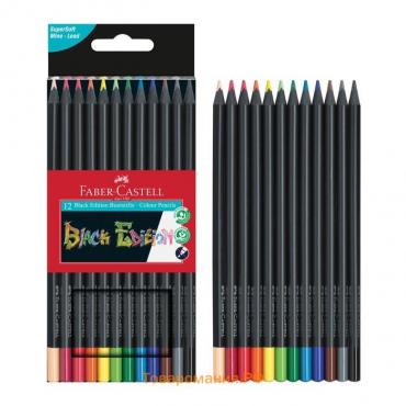 Карандаши цветные Faber-Castell Black Edition 12 цветов, cверхмягкий грифель, трехгранные, чёрное дерево, в картонной коробке, 116412