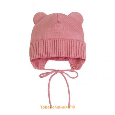 Шапочка на завязках с ушками детская Amarobaby Pure Love Bear, с подкладом, размер 46-48 см, цвет розовый