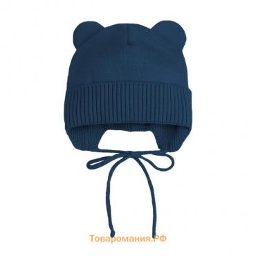 Шапочка на завязках с ушками детская Amarobaby Pure Love Bear, с подкладом, размер 44-46 см, цвет синий